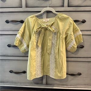 Lime Green Lace Trim Blouse